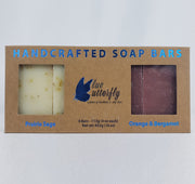 Blue Butterfly Handcrafted Soap Bars - Gift Box 4 pcs -  Prairie Sage + Blood Orange (FREE SOAP TRAY)
