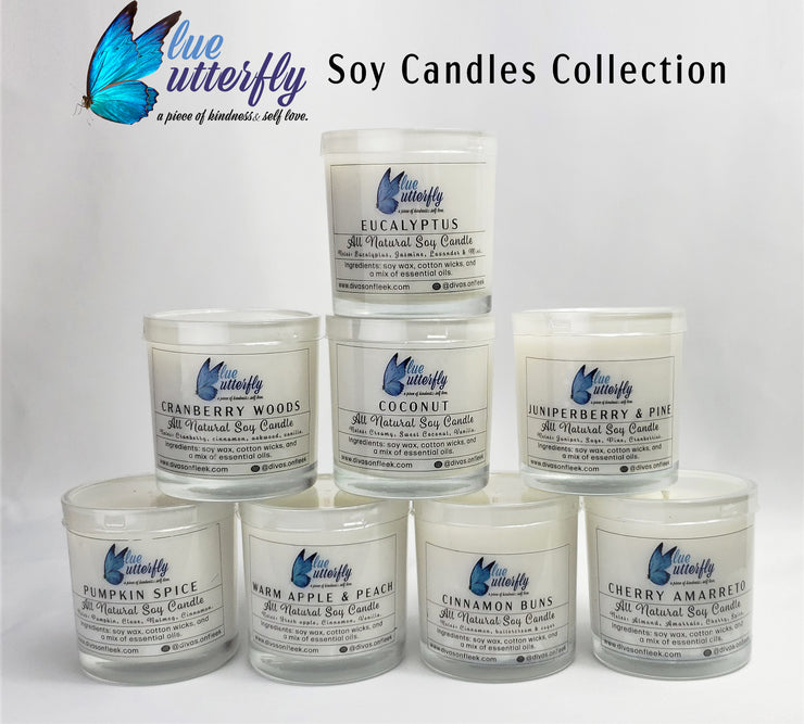 Blue Butterfly Soy Candle - Warm Apple & Peach 10 Oz